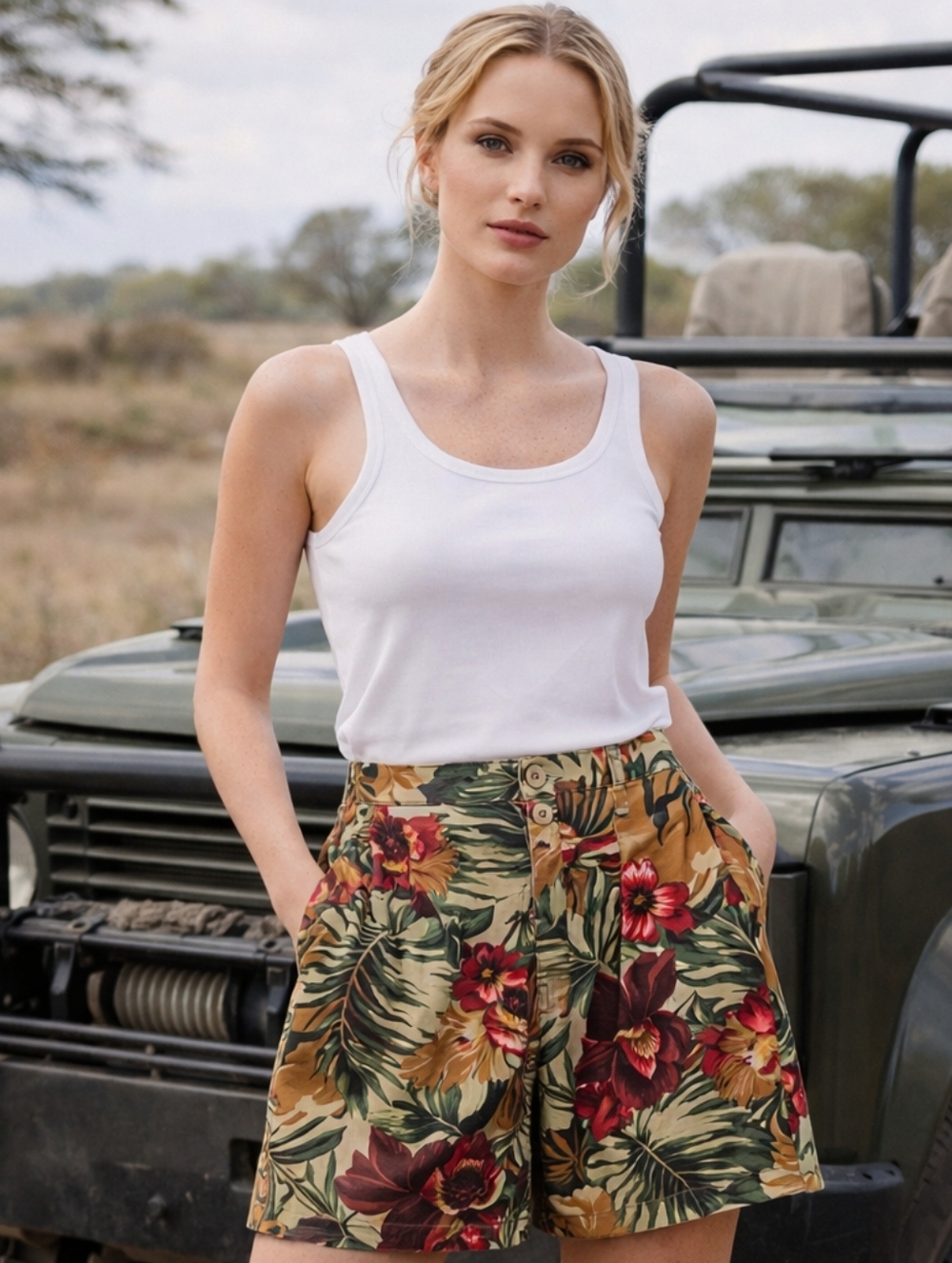 Vintage Banana Republic Pleated High-waisted Tropical Shorts